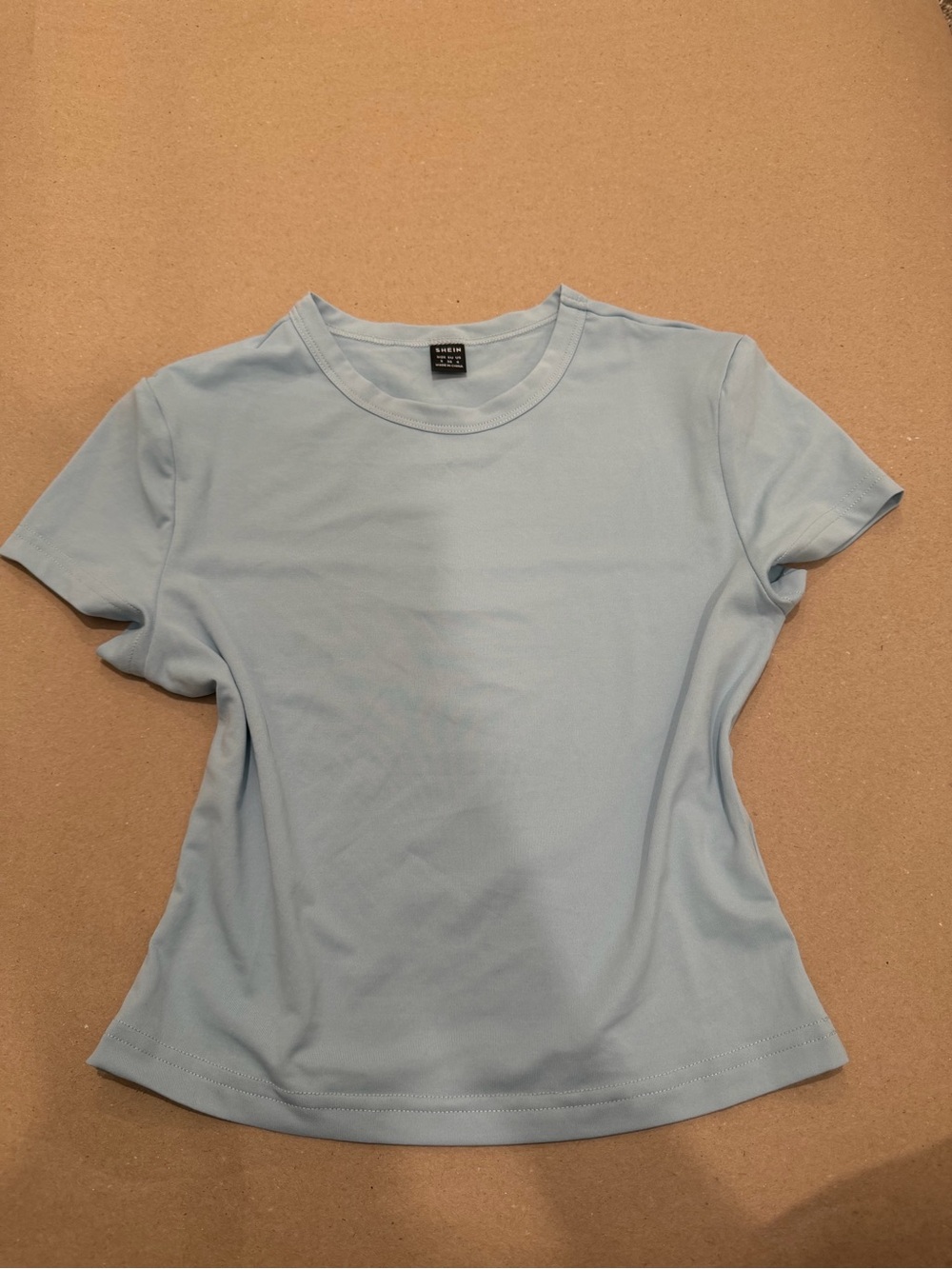 Shein Light Blue Short Sleeve Crew Neck Baby Tee Size Small